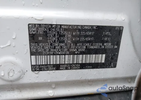 2019 Toyota Rav4 Le from USA, damaged, VIN 2T3H1RFV7KW008506